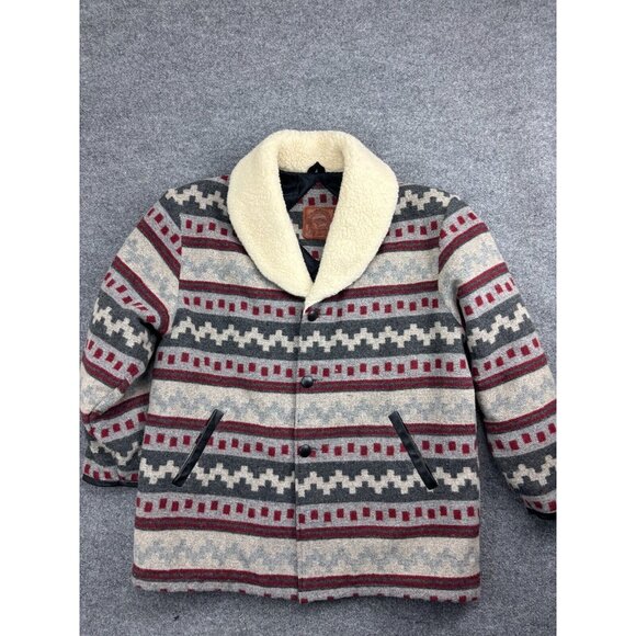 VNTG 80s Mid-West Garment Co Jacket Men's XL Canada Navajo Wool Leather Trim